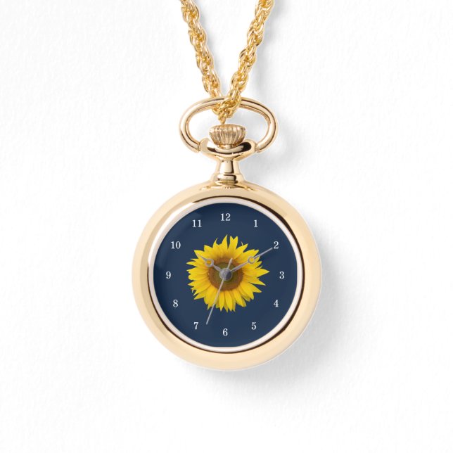 Reloj De Pulsera Azul marino botánico moderno de girasol (Anverso)