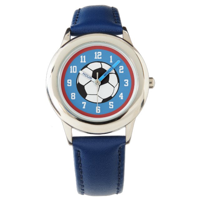 Reloj De Pulsera Azul rojo bola de fútbol (Anverso)