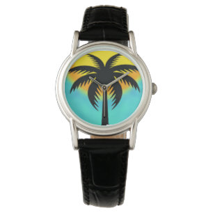 RELOJ DE PULSERA AZUL SUNSET PALM TREE WRIST WATCH