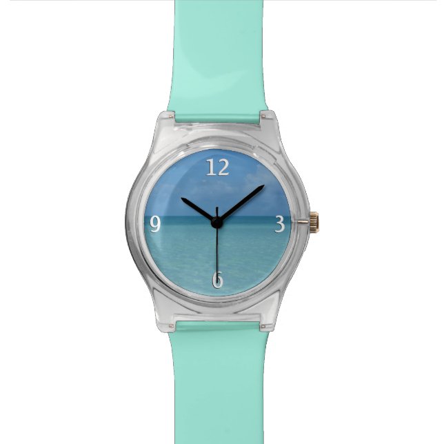 Reloj De Pulsera Azul turquesa tropical del horizonte del Caribe (De cerca)