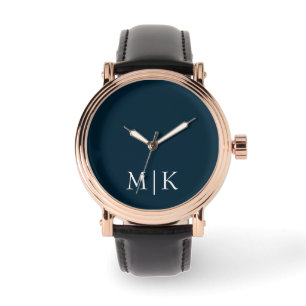Reloj De Pulsera Azul y blanco de la Marina Oscura Monograma mode