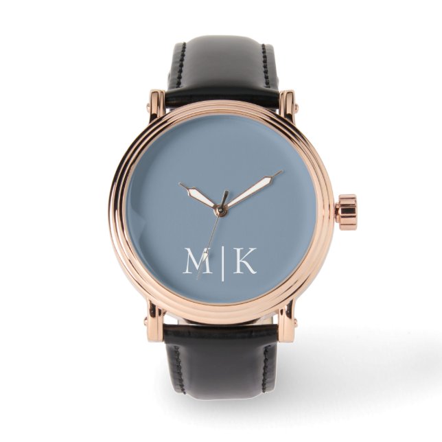Reloj De Pulsera Azul y blanco polvorientos | Monograma moderno (Anverso)