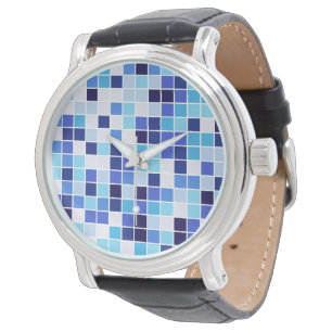 Reloj De Pulsera Azulejos de Piscina, Baldosas Azules Mosaico, Patr