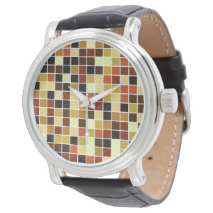 Reloj De Pulsera Azulejos de Piscina, Baldosas Mosaico Marrones, Pa