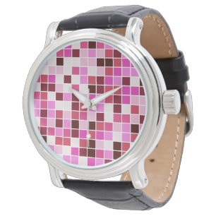 Reloj De Pulsera Azulejos de Piscina, Baldosas Mosaico Rosa, Patrón