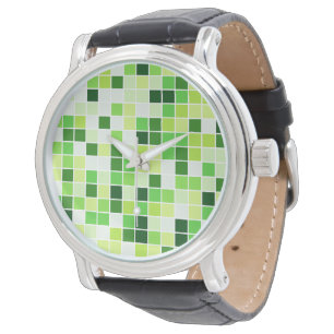 Reloj De Pulsera Azulejos de Piscina, Baldosas Mosaico Verdes, Patr