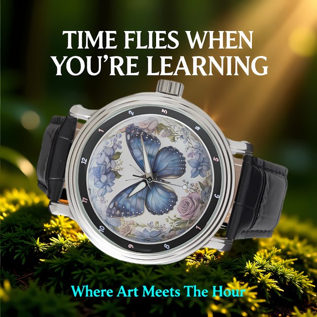 Reloj De Pulsera "Azure Bloom" - Mariposa Floral Azul (Subido por el creador)