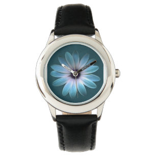 Reloj De Pulsera Azure Daisy en la impresión de cuero oscuro