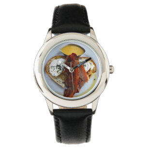 Reloj De Pulsera Bacon Y Huevos En Pan De Corazón De Amor,