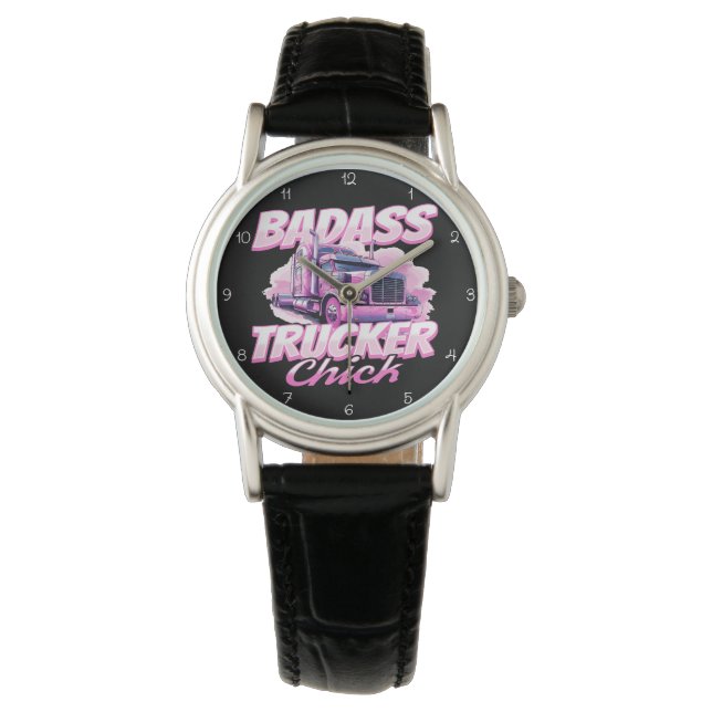 Reloj De Pulsera Badass Trucker Chick Pink Power (Anverso)
