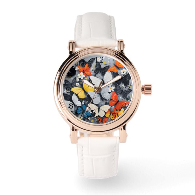 Reloj De Pulsera Bailando arte acrílico de mariposa colorida, (Anverso)