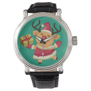 Reloj De Pulsera Bailando Reindeo Vintage Leather Strap Black Watch