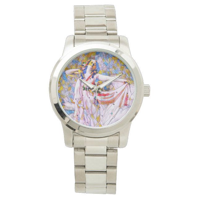 Reloj De Pulsera Bailarina de vidrio manchado con vestido flojo (Anverso)