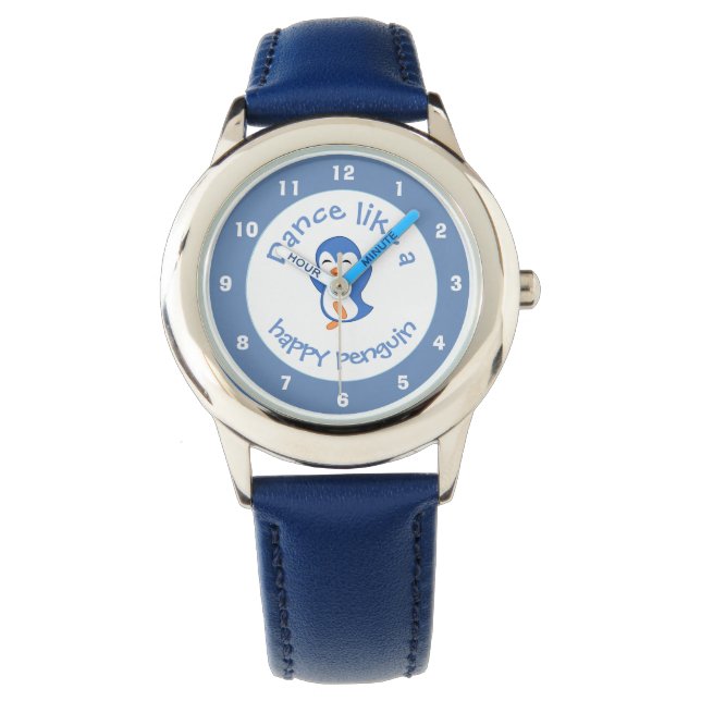 Reloj De Pulsera Baile lindo como el azul pingüino feliz (Anverso)