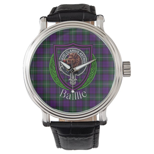 Reloj De Pulsera Baillie Scottish Clan Tartan & Crest (Anverso)