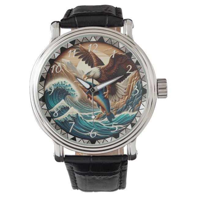 Reloj De Pulsera Bald Eagle Catching Fish Ocean Clock (Anverso)