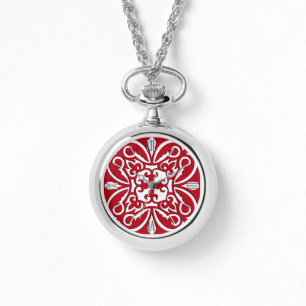 Reloj De Pulsera Baldosa marroquí - rojo oscuro y blanco