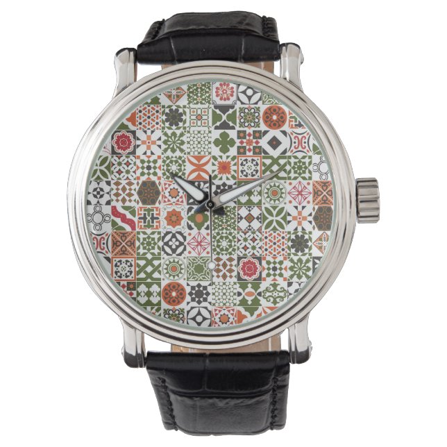 Reloj De Pulsera Baldosa marroquí - verde, negro, rojo (Anverso)