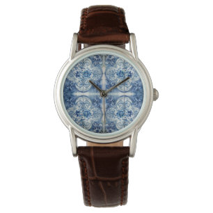 Reloj De Pulsera Baldosas antiguas en azul delft