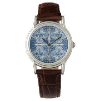 Reloj De Pulsera Baldosas antiguas en azul delft
