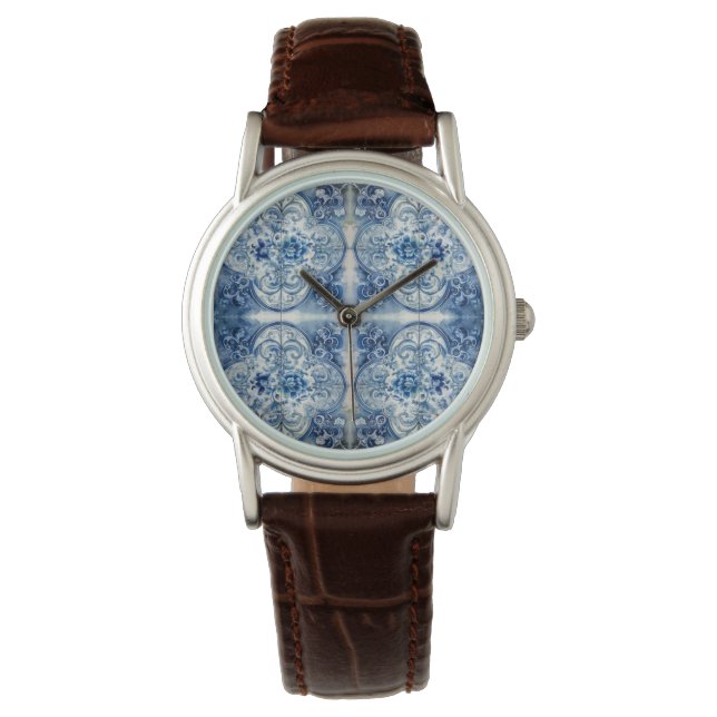 Reloj De Pulsera Baldosas antiguas en azul delft (Anverso)