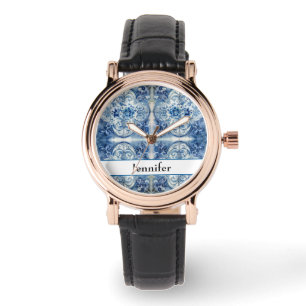 Reloj De Pulsera Baldosas antiguas en azul delft