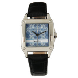 Reloj De Pulsera Baldosas antiguas en azul delft