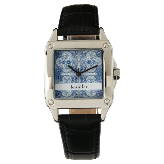 Reloj De Pulsera Baldosas antiguas en azul delft (Anverso)