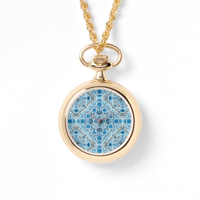 Reloj De Pulsera Baldosas florales azules (Anverso)