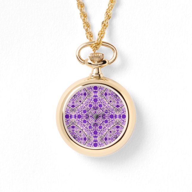 Reloj De Pulsera Baldosas florales en rosa violeta y algodón (Anverso)