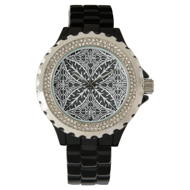 Reloj De Pulsera Baldosas marroquíes - blanco y negro (Anverso)