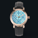 Reloj De Pulsera Baldosas orgánicas en azul y blanco<br><div class="desc">Baldosas ornamentadas a mano con elementos florales</div>