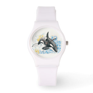 Reloj De Pulsera Ballena asesina de orca saltando a la acuarela de 