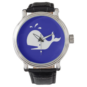 Reloj De Pulsera Ballena glow_White-on-Blue del océano