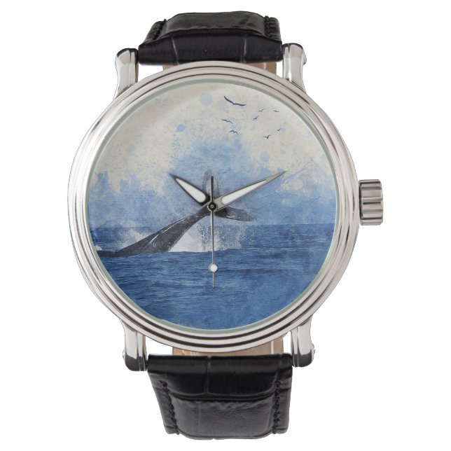 Reloj De Pulsera Ballenas en aves marinas en regalo a distancia Art (Anverso)