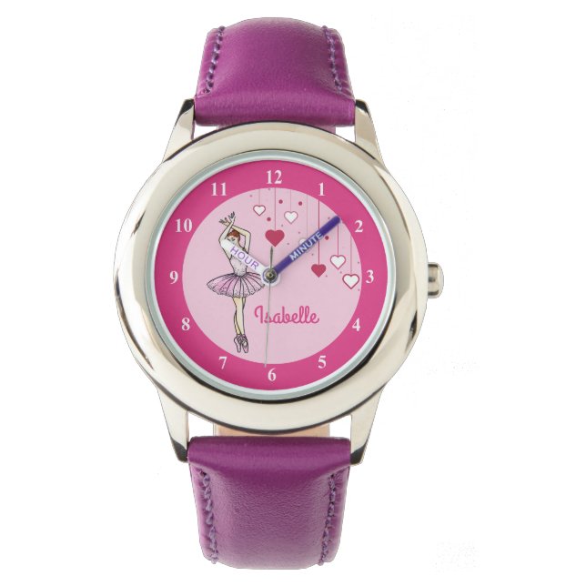Reloj De Pulsera Ballerina con vestido rosa y zapatos punteros (Anverso)