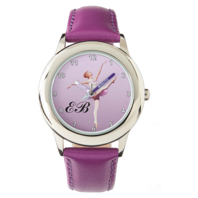 Reloj De Pulsera Ballerina en rosa y lavanda, Monograma (Anverso)