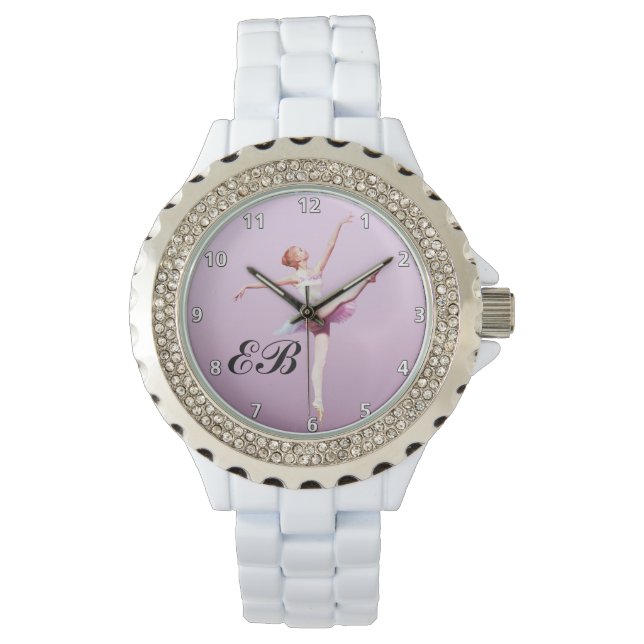 Reloj De Pulsera Ballerina en rosa y lavanda, Monograma (Anverso)