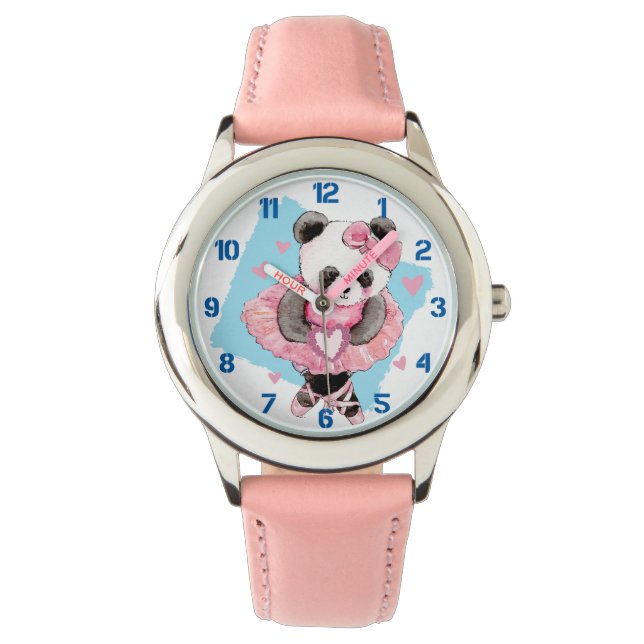 Reloj De Pulsera Ballerina Panda Pink Heart Kids (Anverso)
