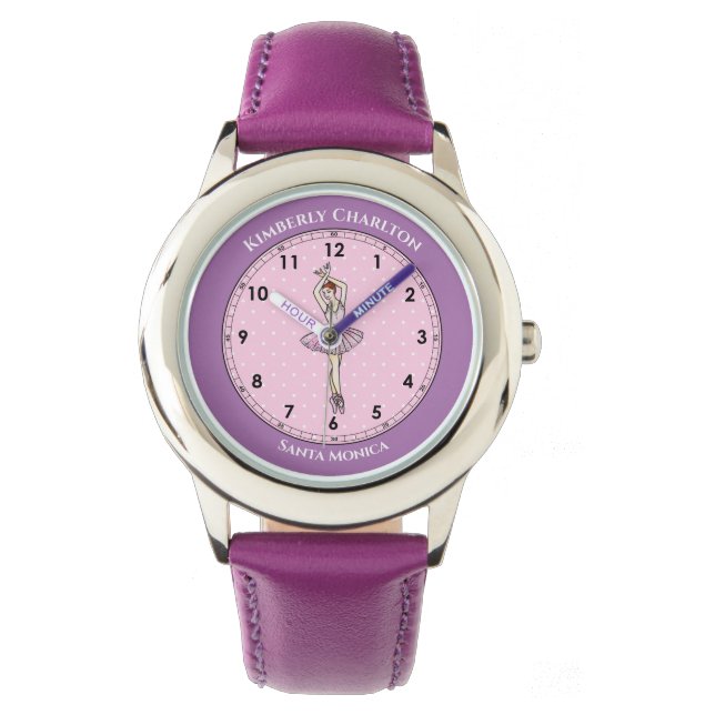 Reloj De Pulsera Ballerina Vestido rosa Polka blanco puntos Lavanda (Anverso)