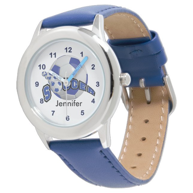 Reloj De Pulsera Balón de fútbol azul oscuro | Nombre DIY (Angular)
