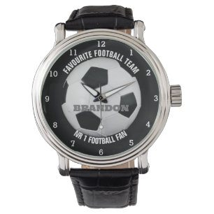 Reloj De Pulsera Balón de fútbol Black Stylish Custom Name Men's