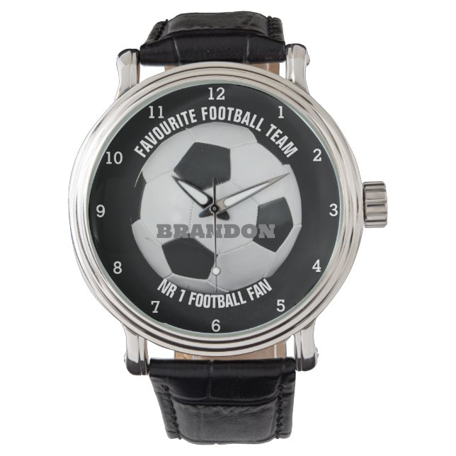 Reloj De Pulsera Balón de fútbol Black Stylish Custom Name Men's (Anverso)