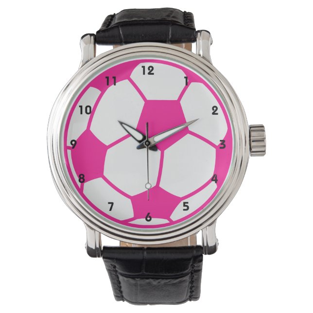 Reloj De Pulsera Balón de fútbol rosa caliente (Anverso)