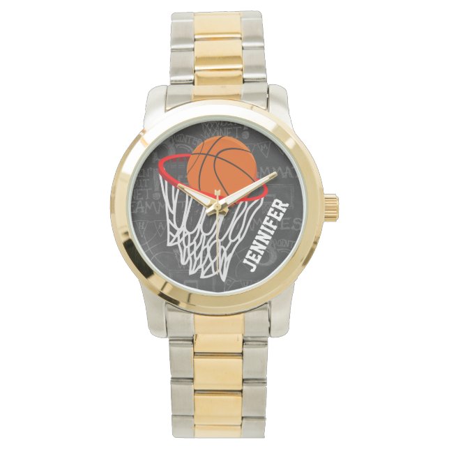 Reloj De Pulsera Baloncesto de Chalkboard y Hoop personalizados (Anverso)