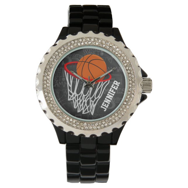 Reloj De Pulsera Baloncesto de Chalkboard y Hoop personalizados (Anverso)