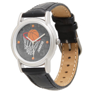Reloj De Pulsera Baloncesto de cuero negro vintage
