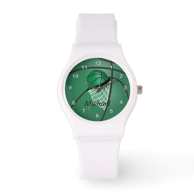 Reloj De Pulsera Baloncesto deportivo | Nombre DIY | Verde (Anverso)