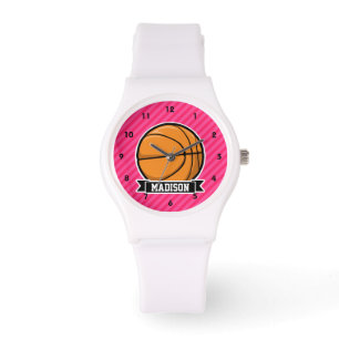 Reloj De Pulsera Baloncesto en franjas rosadas, a rayas