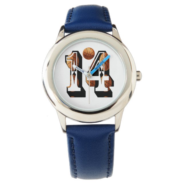 Reloj De Pulsera Baloncesto número 14 Kids Leather Watch, (Anverso)